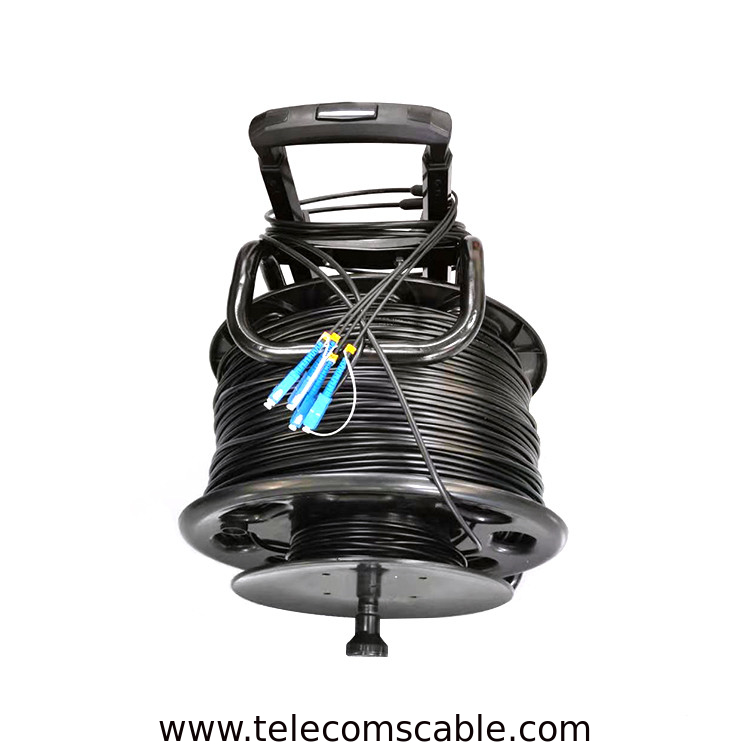 Portable Cable Reel with Single-mode G657A1 5.0mm 8cores Armored TPU jacket IDC Connector Fiber optic cable